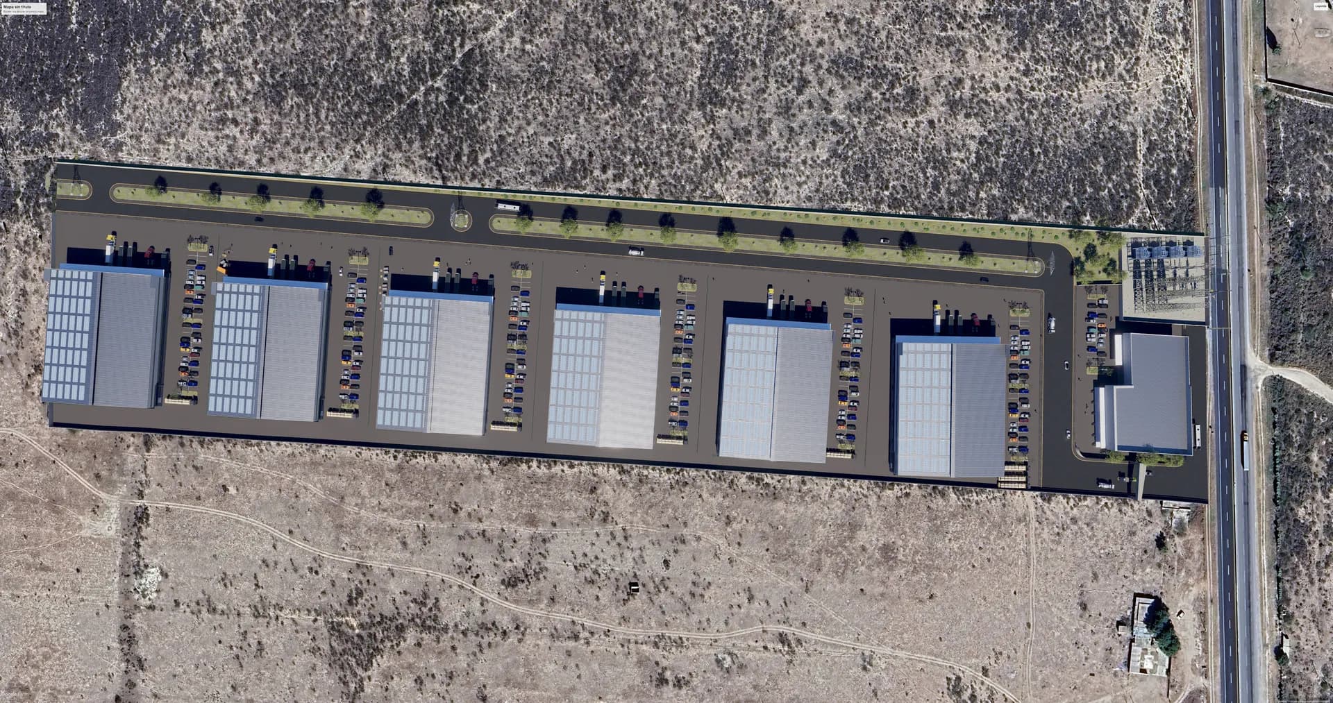 Vista aérea del conjunto de naves industriales proyectadas en Agua Nueva